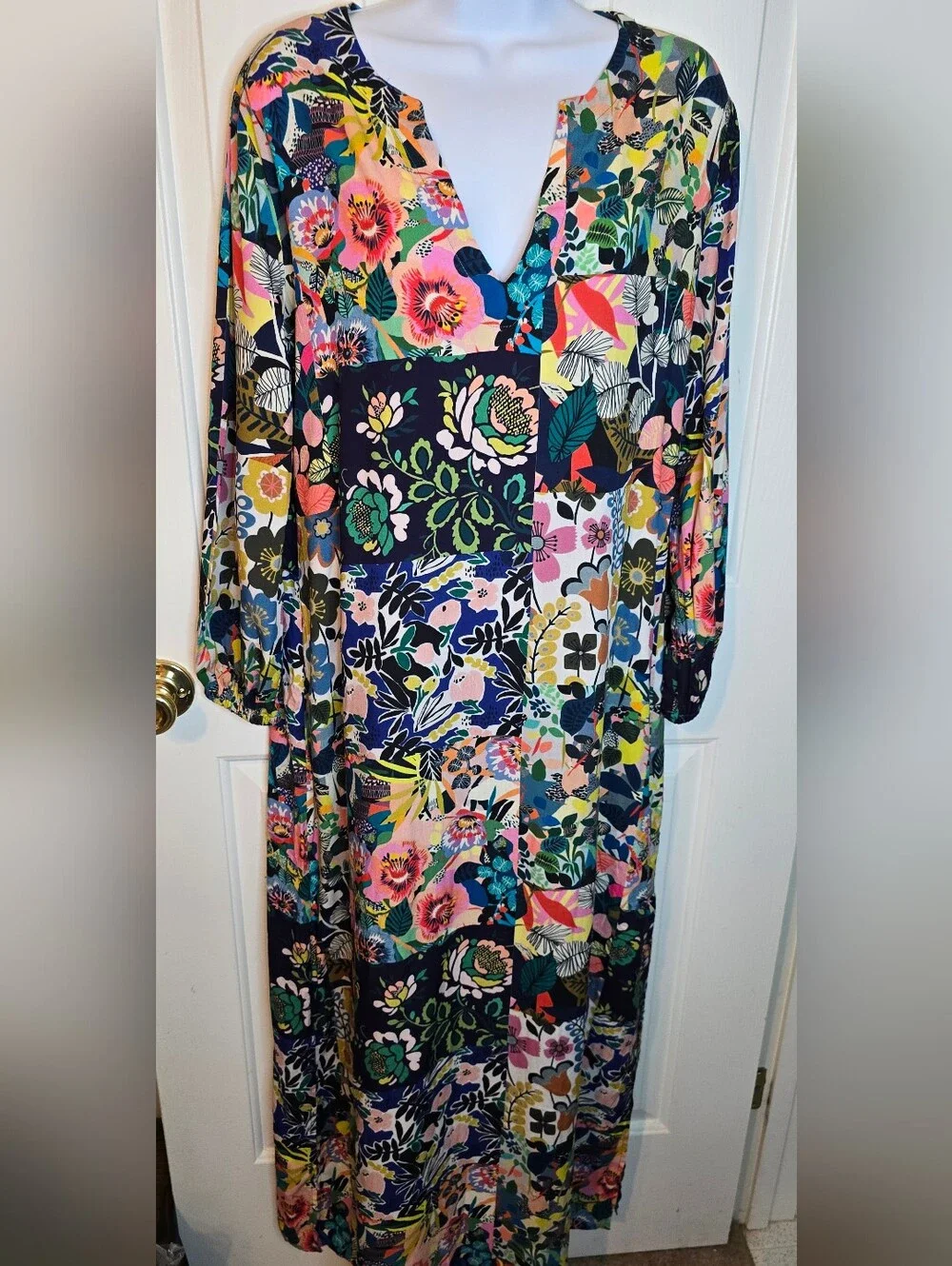 Johnny Was Layla Puff Sleeve Swim Cover-Up Maxi Dress Boho Chic Sz S - Picture 4 of 8